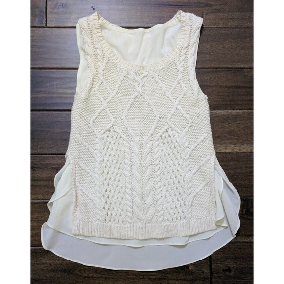 Moth Sweater Tank Cream Layered Crochet Knit Top - Picture 2 of 7